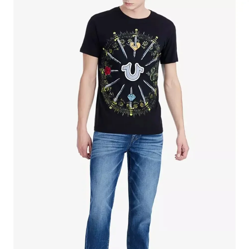 Vintage True Religion Men's Gothic‎ Sword Embroidered Graphic Print T-Shirt